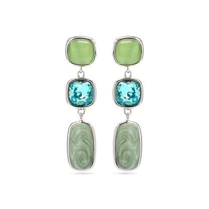 Pendientes con Ojo de Gato Verde acabado plata - Sudi