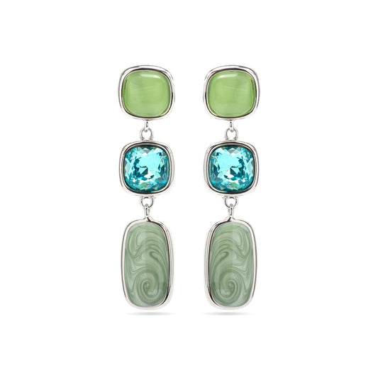 Pendientes con Ojo de Gato Verde acabado plata - Sudi