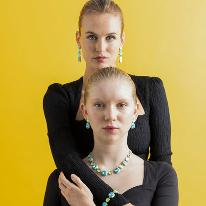 Pendientes con Ojo de Gato Verde acabado plata - Sudi