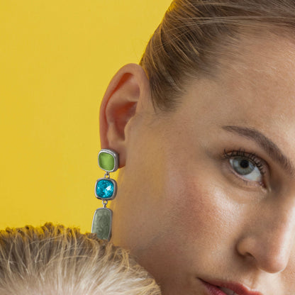 Pendientes con Ojo de Gato Verde acabado plata - Sudi