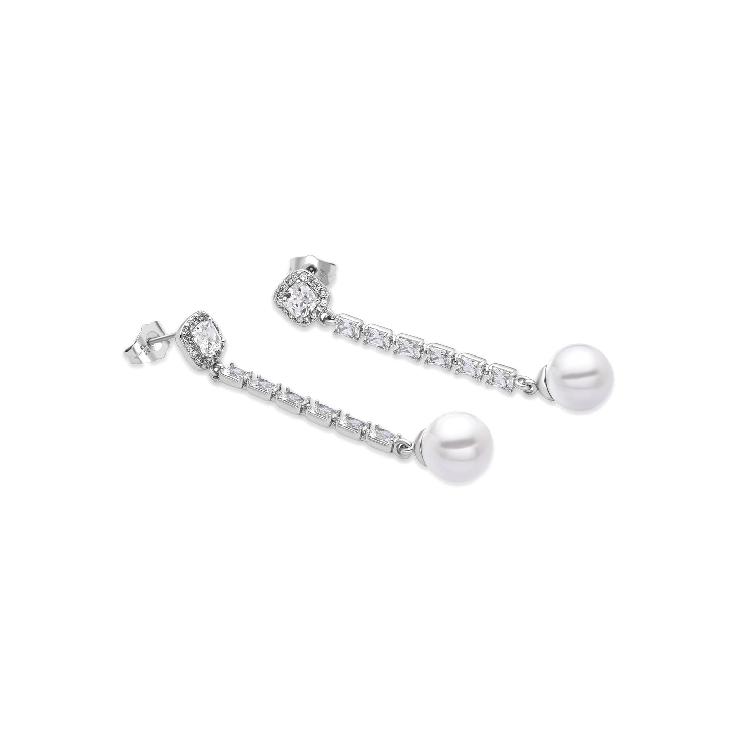 Pendientes con Perla Blanca acabado plata - Otha