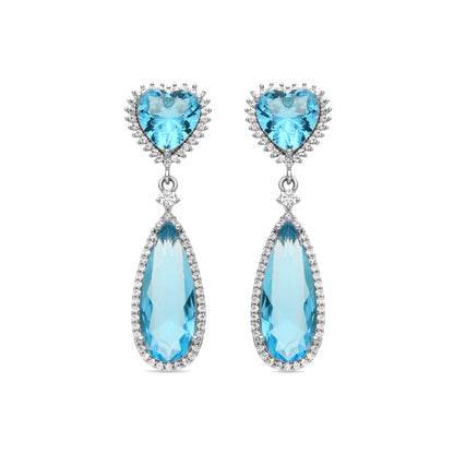 Pendientes con Circonita Aguamarina acabado plata - Saiga