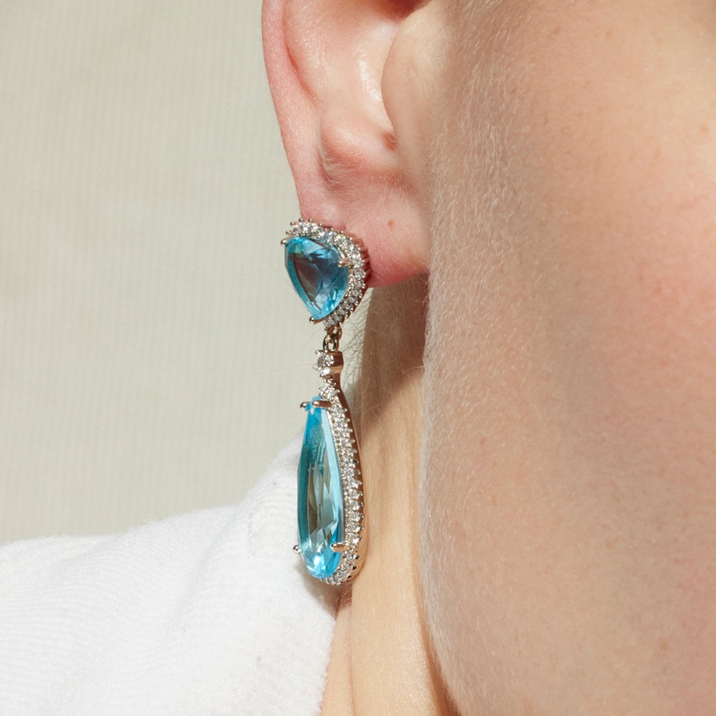 Pendientes con Circonita Aguamarina acabado plata - Saiga