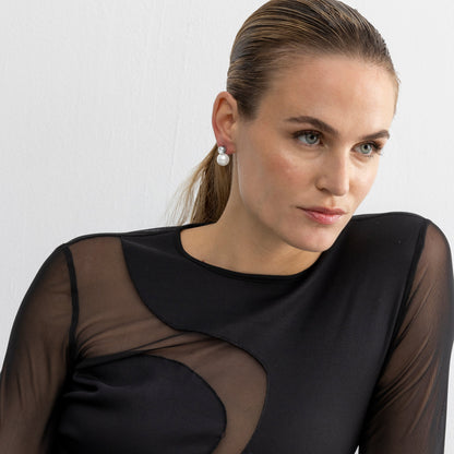 Pendientes con Perla Blanca acabado plata - Asny