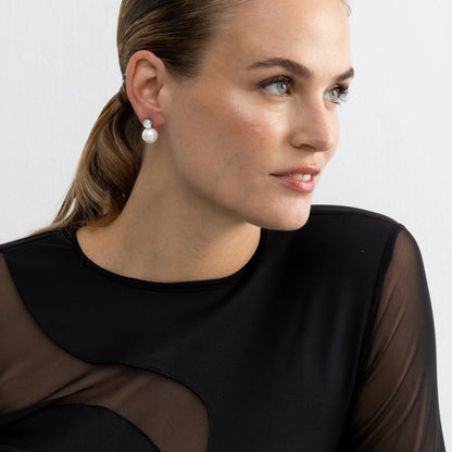 Pendientes con Perla Blanca acabado plata - Asny