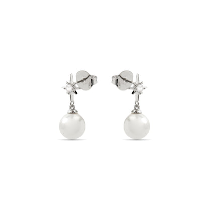 Pendientes con Perla Blanca acabado plata - Miara