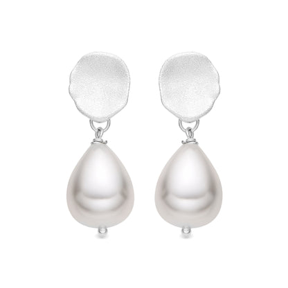 Pendientes con Perla Blanca acabado plata - Aoya