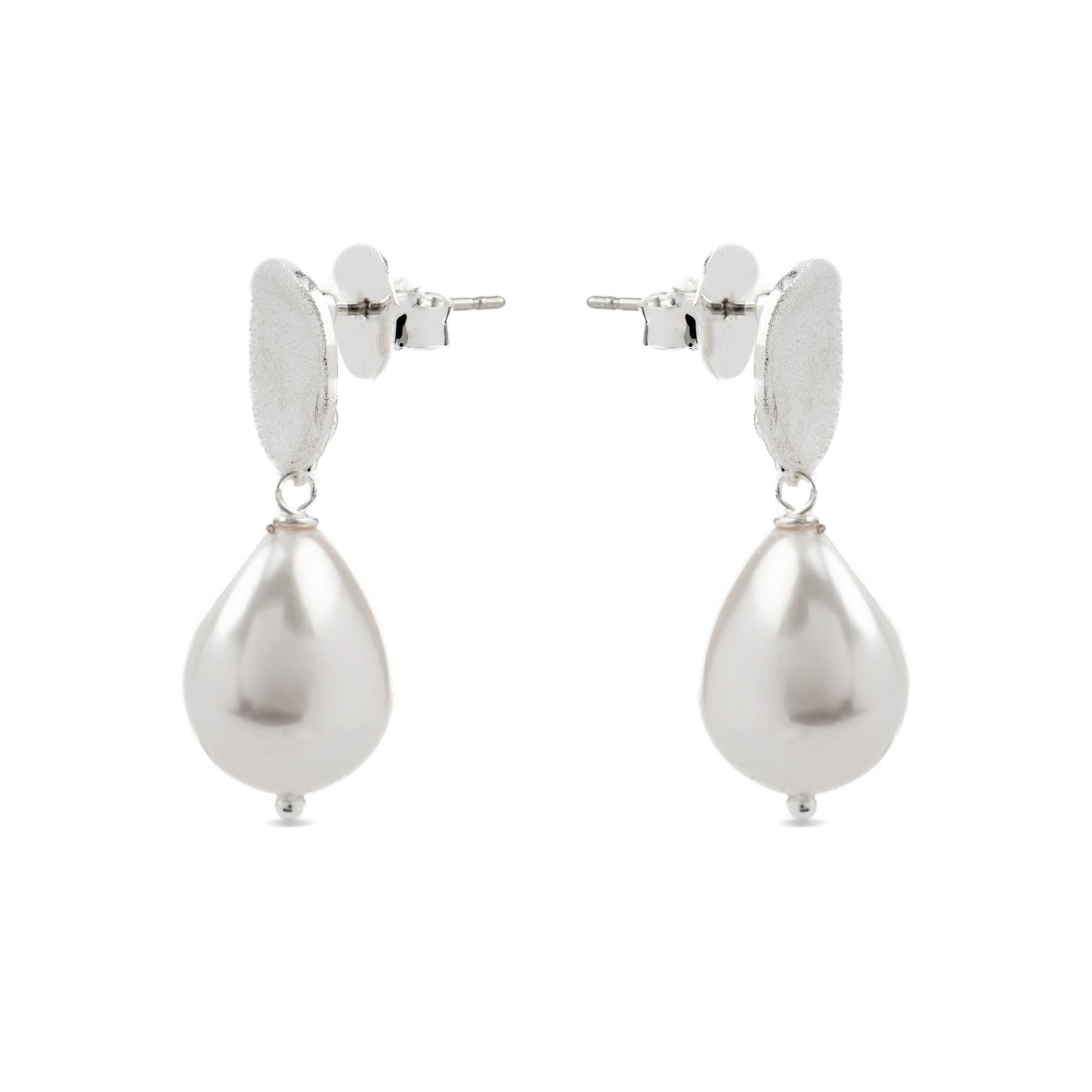 Pendientes con Perla Blanca acabado plata - Aoya