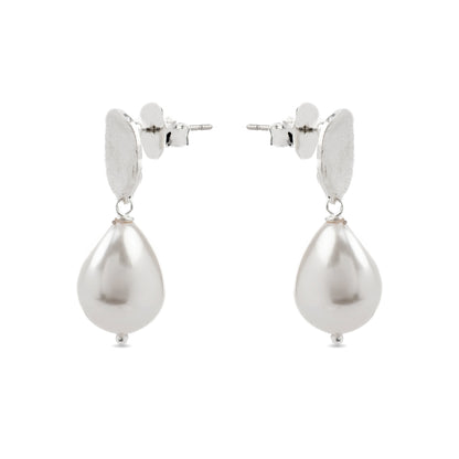 Pendientes con Perla Blanca acabado plata - Aoya