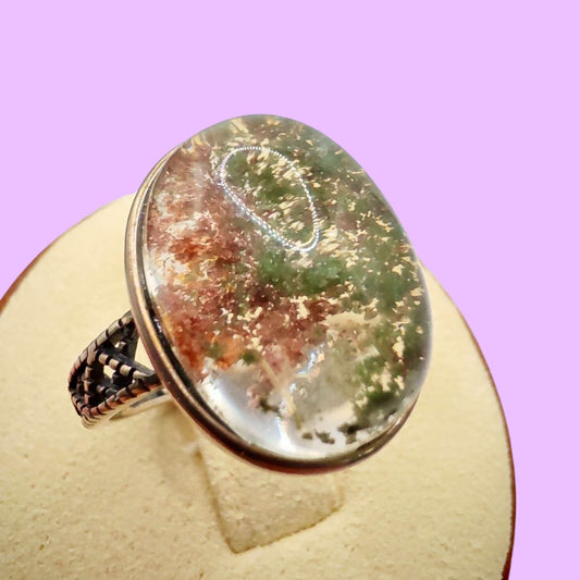 Anillo ajustable de Plata 925 con Cuarzo Chamánico (Lodolita) ovalado | Magicka Shop SKU ANIL-CUACHAM-OVAL-PL-AJ