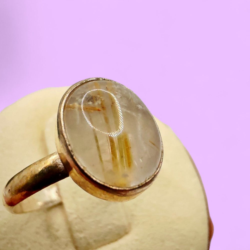 Anillo ajustable de Plata 925 con Cuarzo Rutilado Dorado ovalado | Magicka Shop SKU ANIL-CRUT-PL-AJ