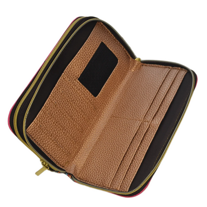 Billetera grande de mujer con doble cremallera Mándala rosa | CHULA Tulum