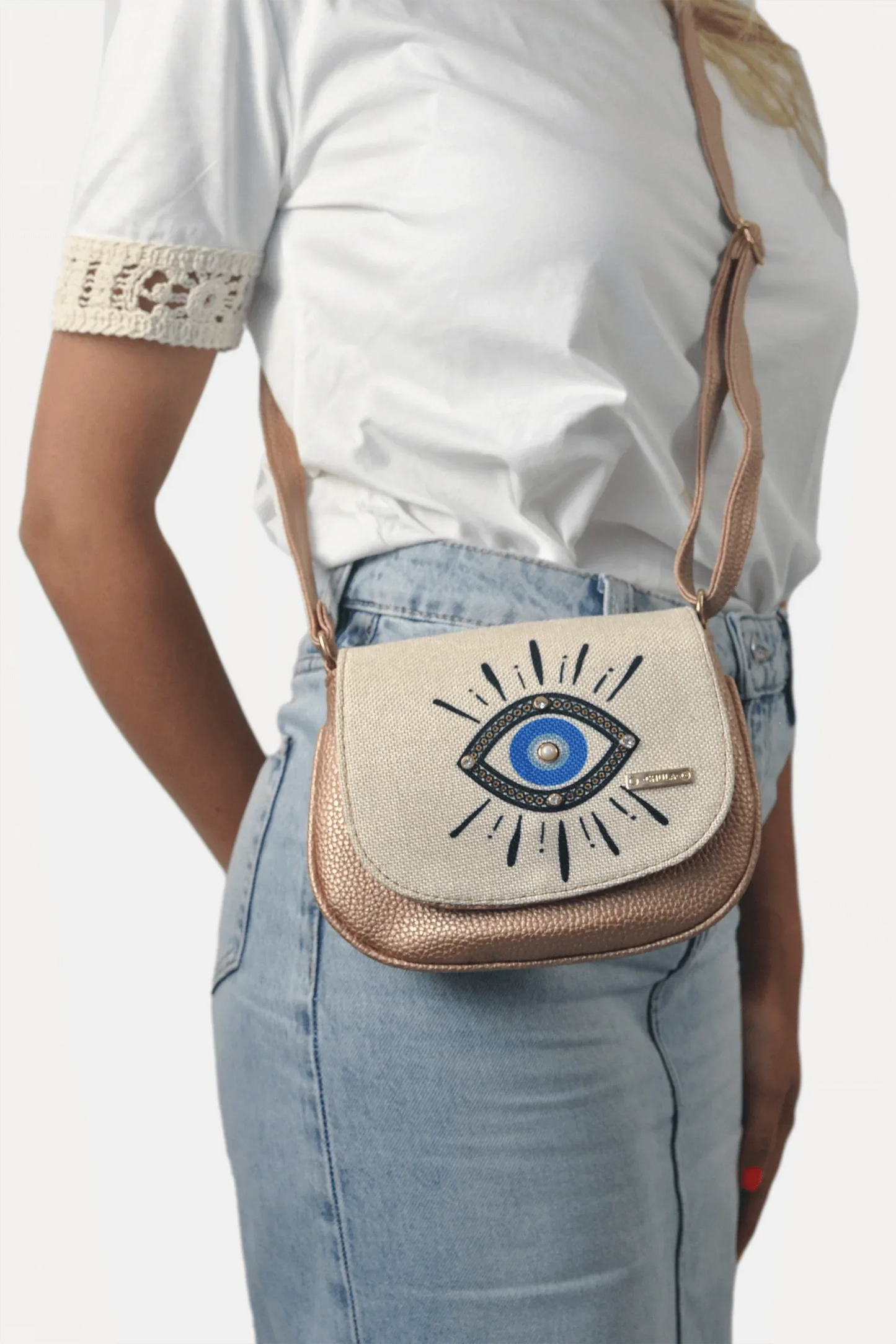 Bolso bandolera pequeño de mujer Iris Ojo Turco azul | CHULA Tulum