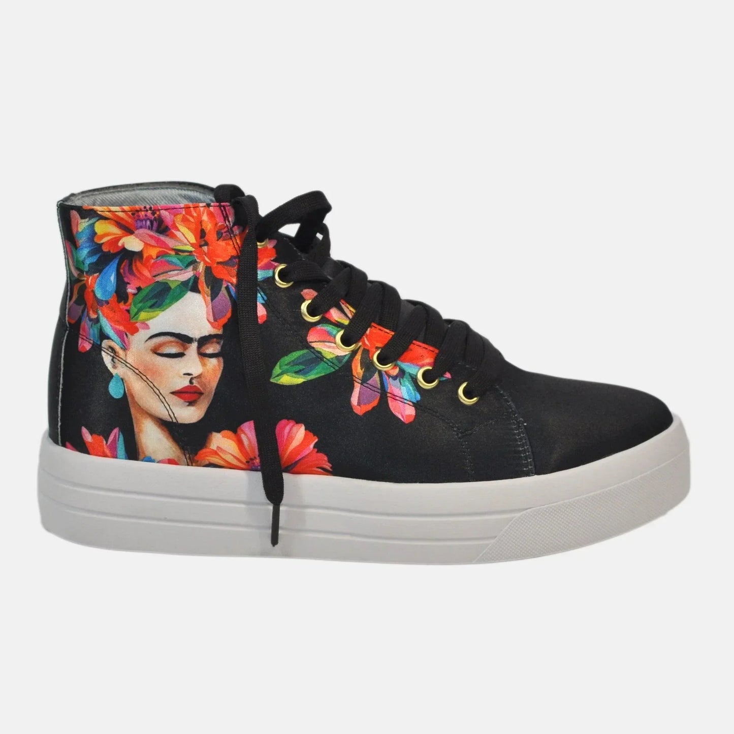 Botas Urbanas Altas de Mujer Frida Kahlo Red Daisies - Moda Sostenible | CHULA Tulum