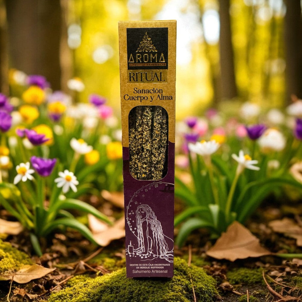 Caja de incienso Sanación Cuerpo y Alma artesanal de Aroma Ritual, ideal para bienestar físico y emocional.