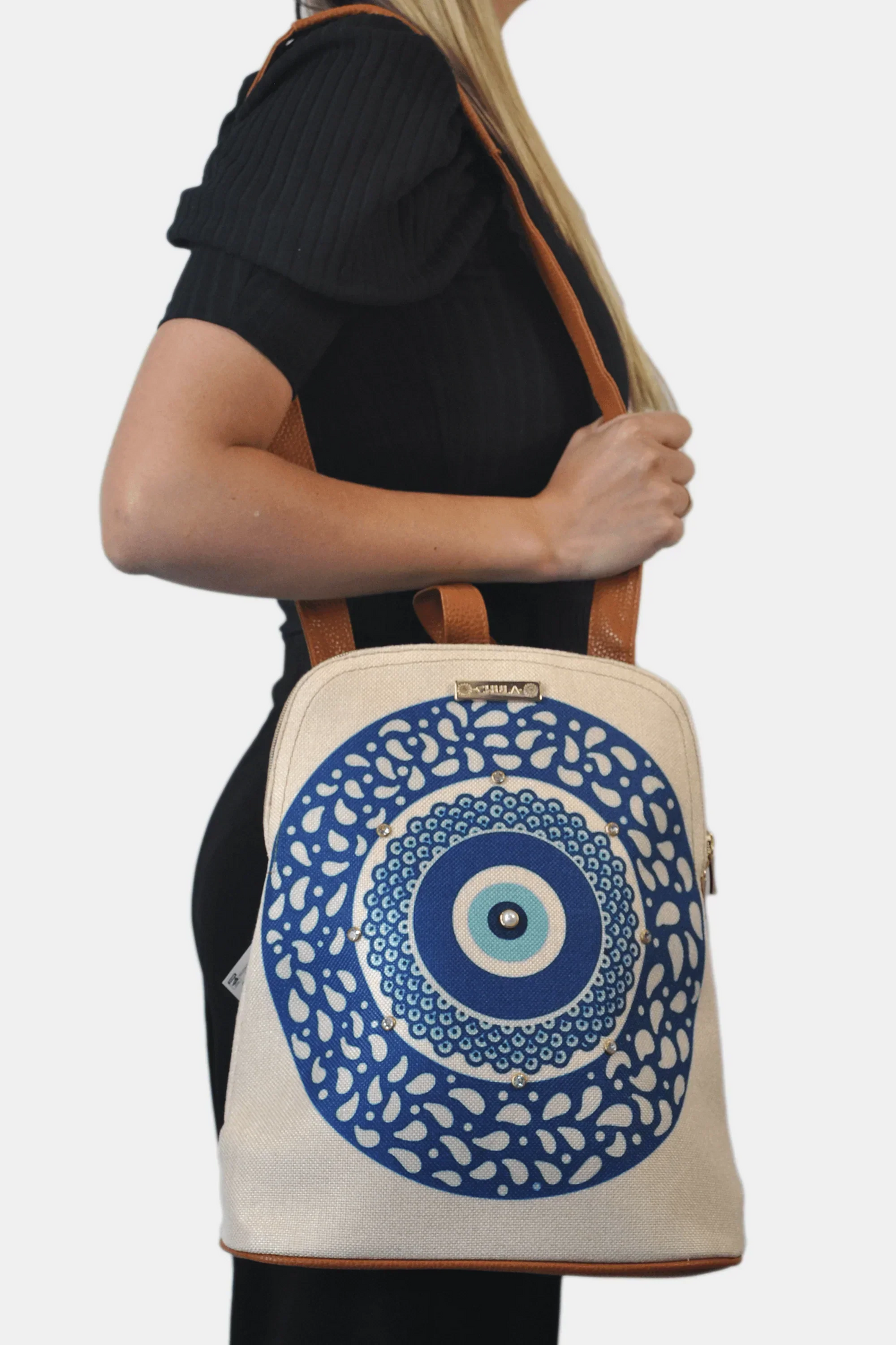 Mochila de Mujer y Bolso de hombro grande BagPack Blue Turskish eye | CHULA Tulum
