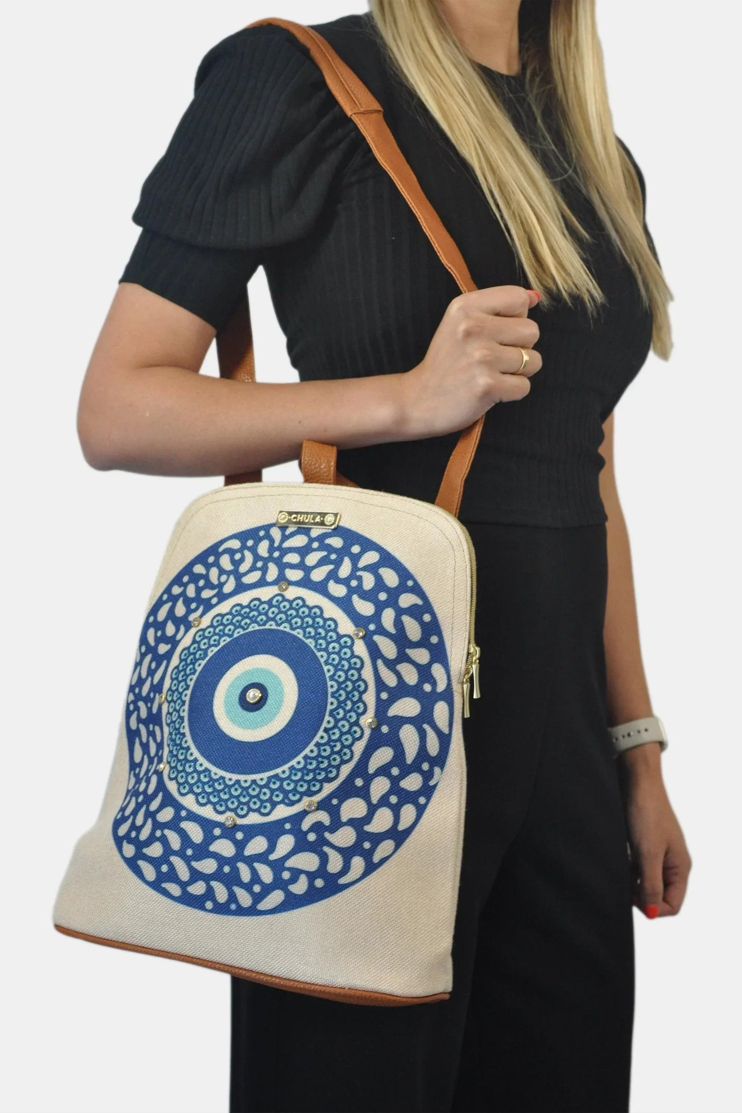 Mochila de Mujer y Bolso de hombro grande BagPack Blue Turskish eye | CHULA Tulum