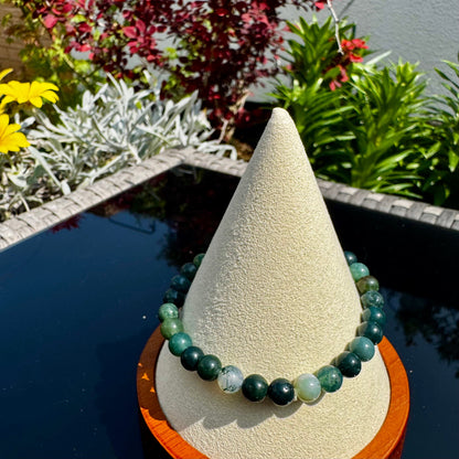 Pulsera elástica de Ágata Musgo (bolas 6mm) de Brasil - Abundancia y Naturaleza | Magicka Shop SKU PULS-AGAMUSGO-B6