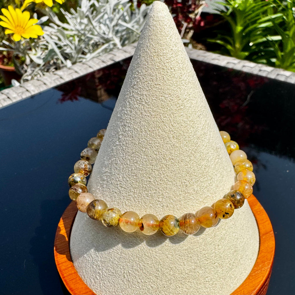 Pulsera elástica de Citrino Rutilado (bolas 6mm) de Brasil - Abundancia y Éxito | Magicka Shop SKU PULS-CITRUT-B6