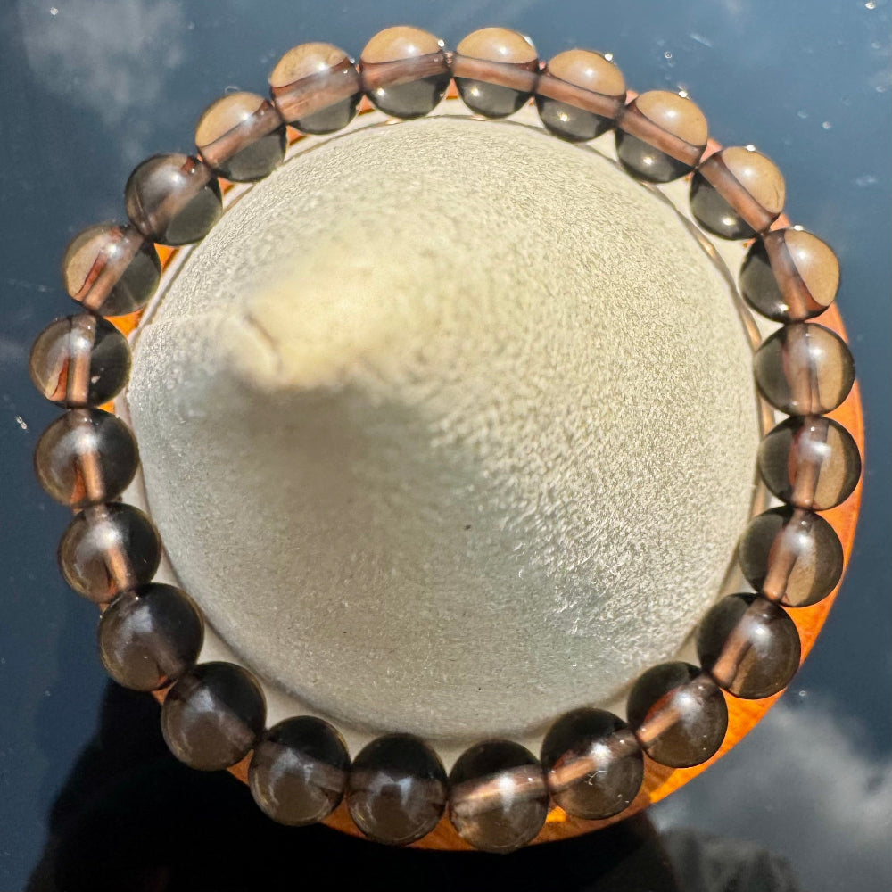 Pulsera elástica de Cuarzo Ahumado (bolas 8mm) de USA - Enraizamiento y Protección | detalle