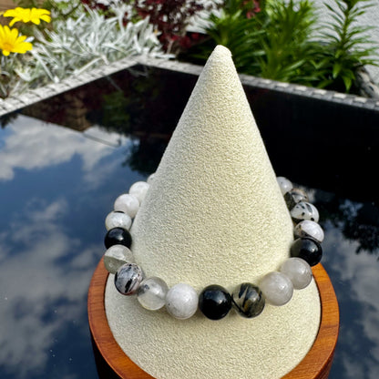 Pulsera elástica de Cuarzo Turmalinado (bolas 8mm) de China - Protección y Equilibrio | Magicka Shop SKU PULS-CUATUR-B8