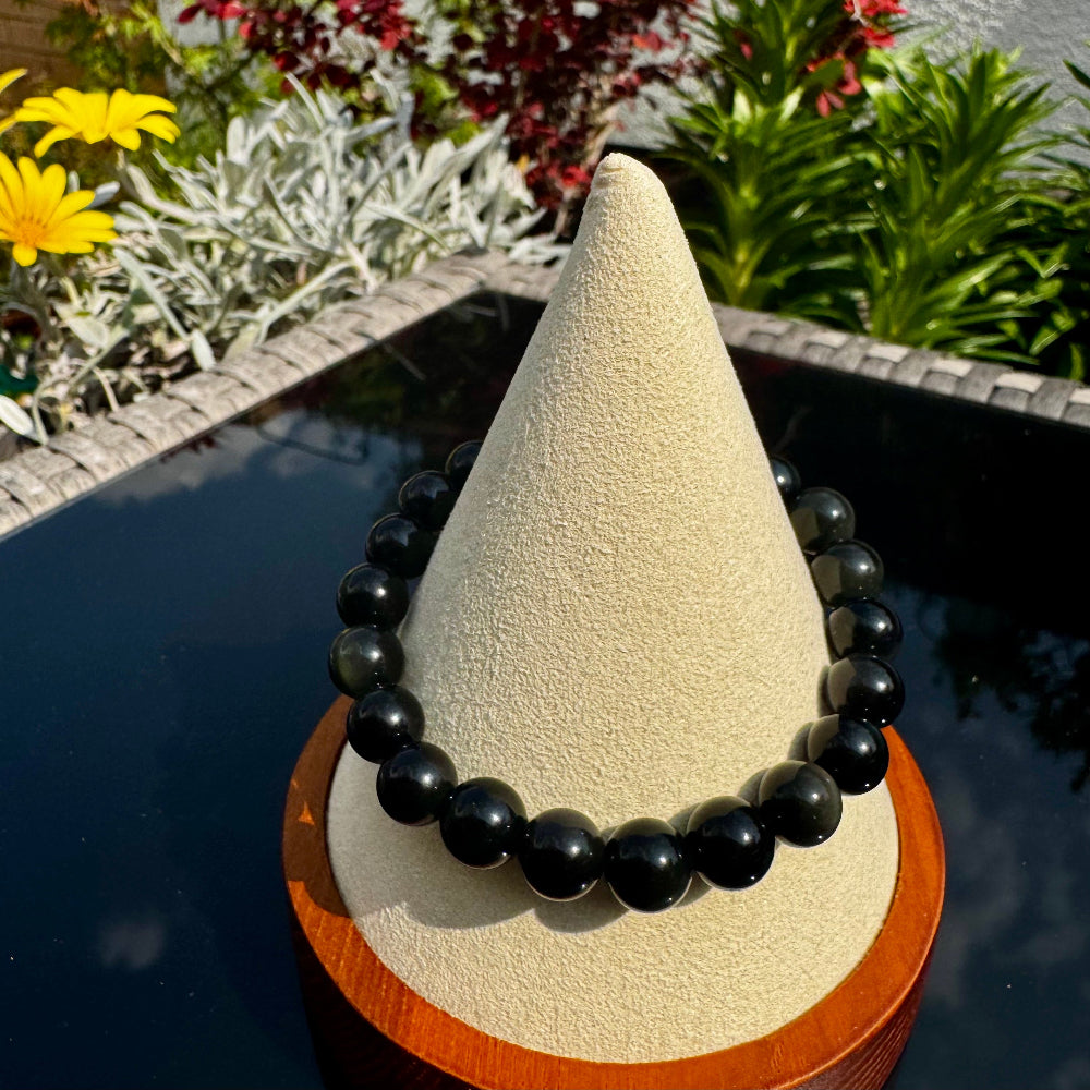 Pulsera elástica de Obsidiana Arcoíris (bolas 8mm) de México - Sanación Emocional | Magicka Shop SKU PULS-OBSIARC-B8