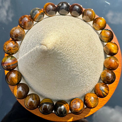 Pulsera elástica de Ojo de Tigre (bolas 8mm) de Brasil - Confianza y Protección | detalle