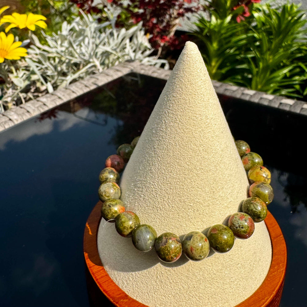 Pulsera elástica de Unakita (bolas 8mm) de Brasil - Visión y Equilibrio | Magicka Shop SKU PULS-UNAKITA-B8